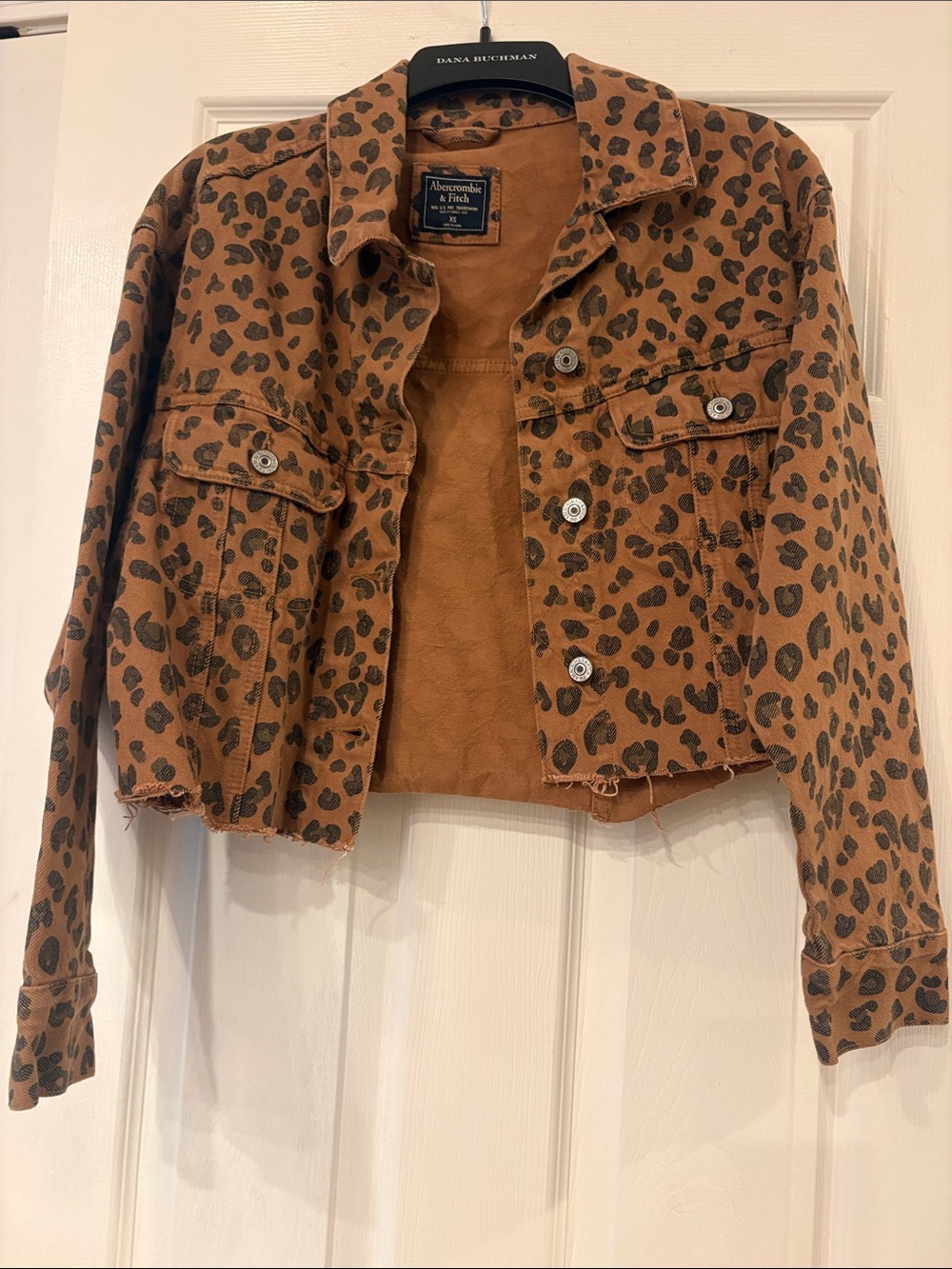 Abercrombie & Fitch Cropped Leopard Print Jean Jacket - Brown/Black